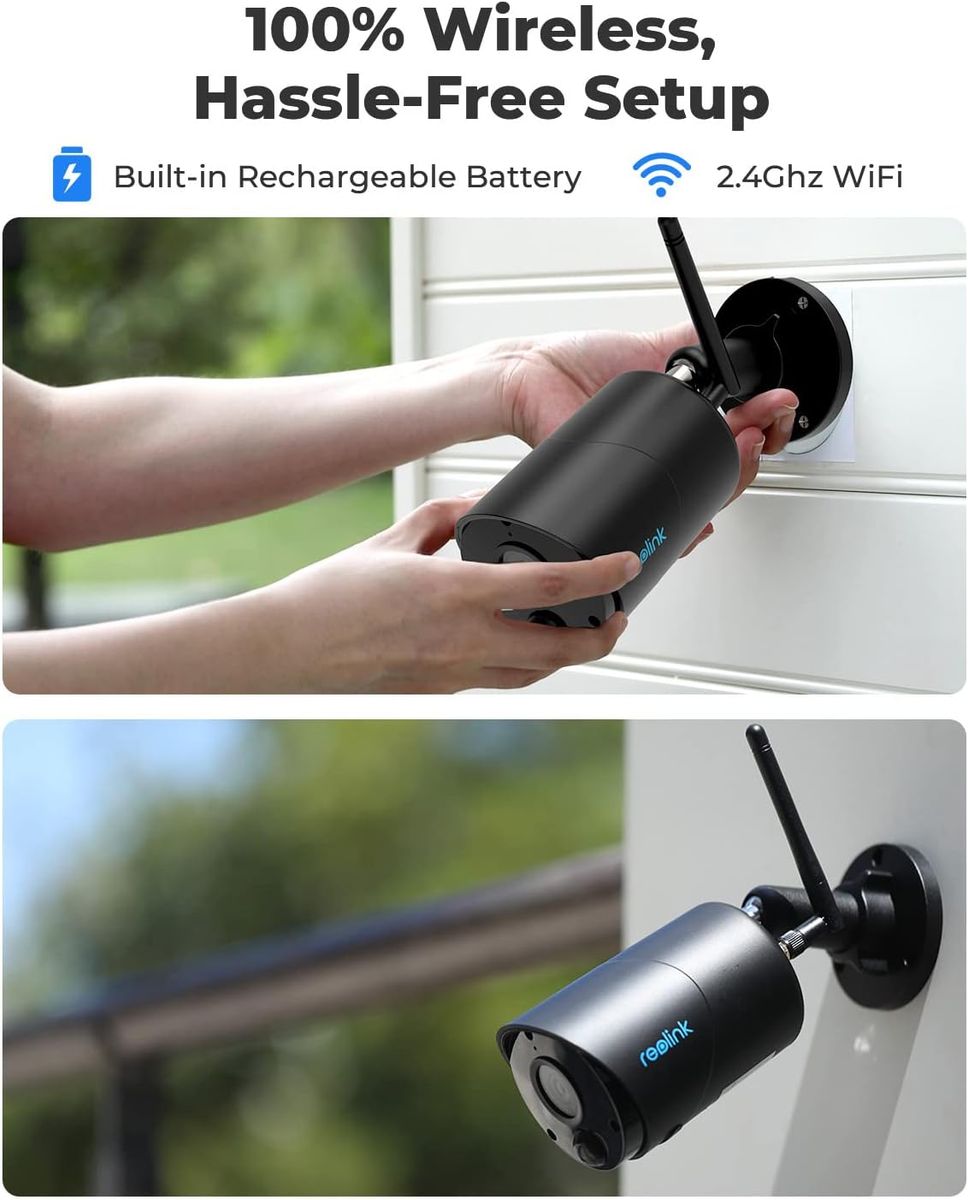 Reolink Überwachungskamera Akku Aussen, 2K 3MP Wiederaufladbare Kabellose WLAN IP Kamera Outdoor mit KI-Erkennung, PIR-Sensor, Zeitraffer, 10m IR-Nachtsicht, microSD-Kartenslot, Argus Eco in Schwarz