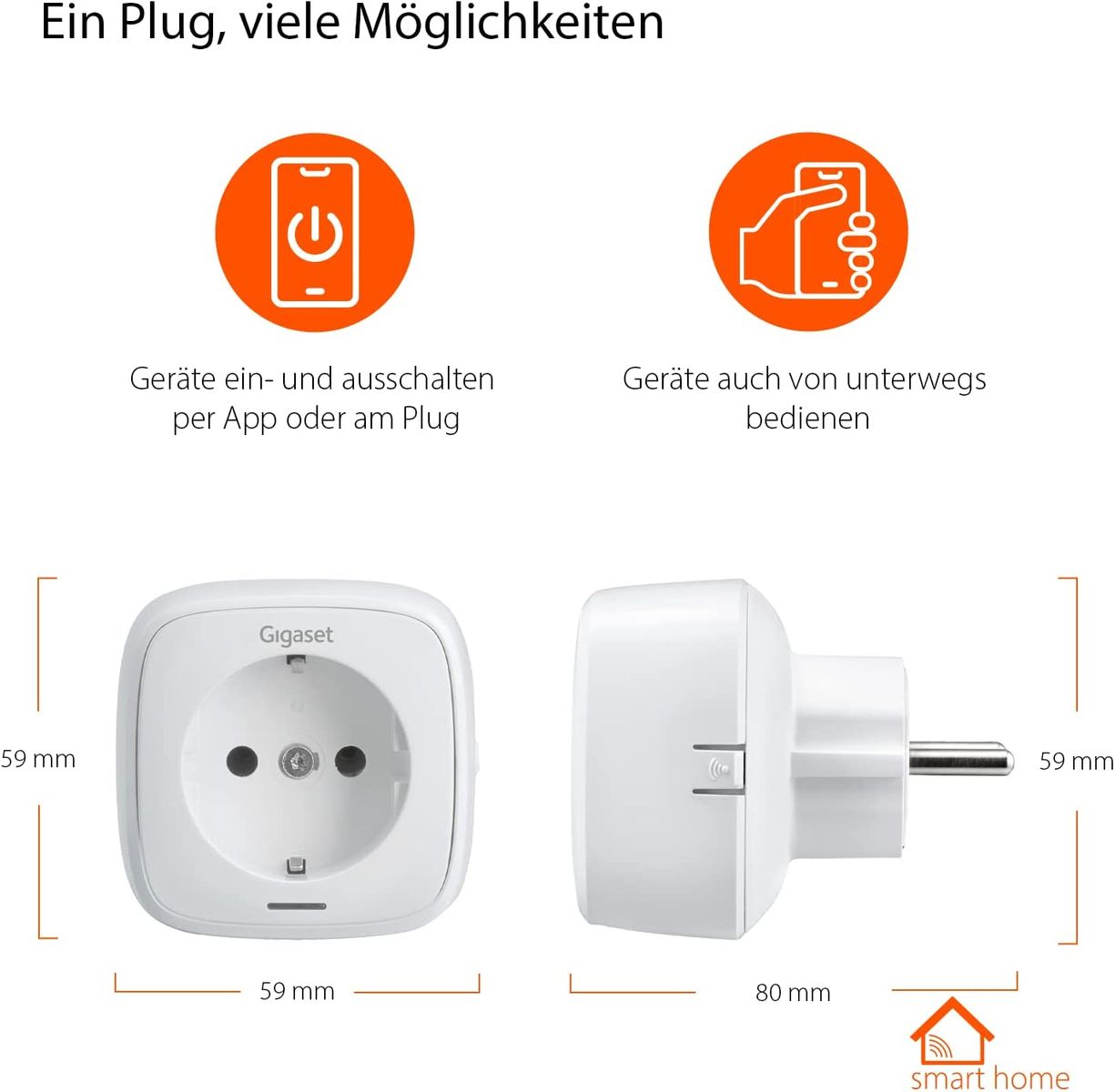 Gigaset Plug ONE X Smart Home Erweiterung Funksteckdose zur Steuerung elektrischer Geräte auch in Abwesenheit Zeitschaltuhr Timereinstellung Home Connect Plus Base erforderlich