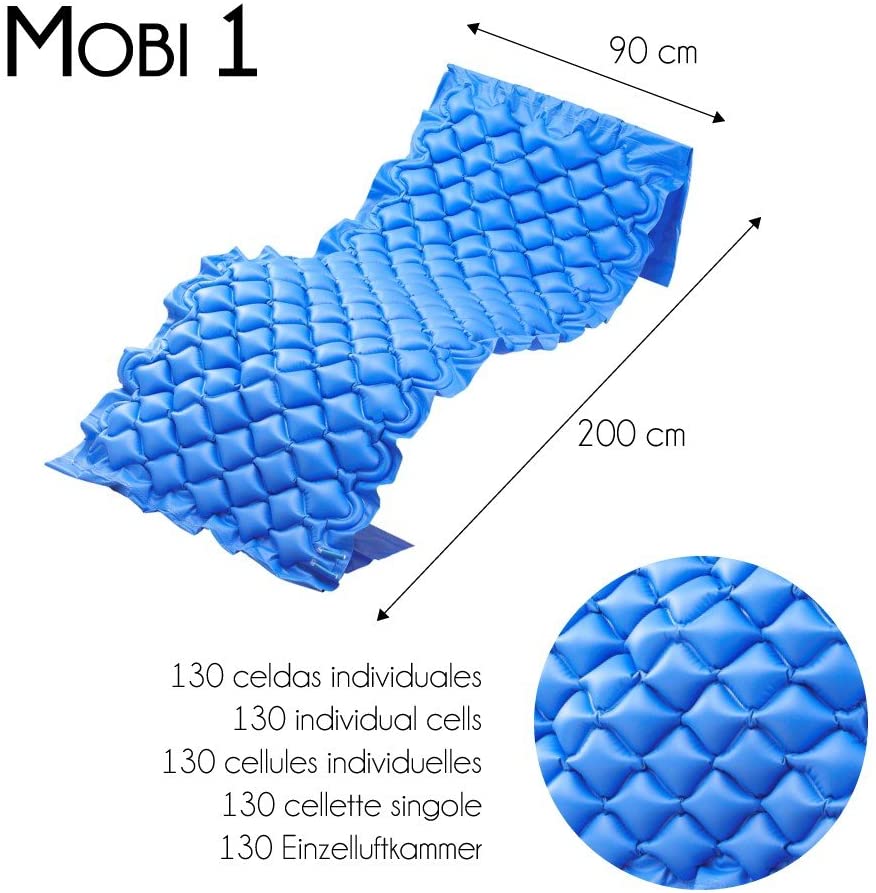 Mobiclinic Mobi 1 Anti-Decubitus Air Pressure Mattress Anti-Bedsores Inflatable Mattress Alternating Pressure Mattress 130 Cells Stage Pressure Ulcers Cell Alternation Pump Blue