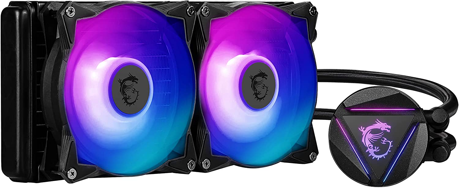 MSI MAG CORELIQUID 240R AIO CPU Wasserkühlung, drehbarer ARGB-Blockkopf, integrierte Kühlerpumpe, Split-Flow-Wasserkühlung, verdampfungssichere Schläuche, einfache Montage, AMD & Intel kompatibel 240 mm / 2 Lüfter R-Series