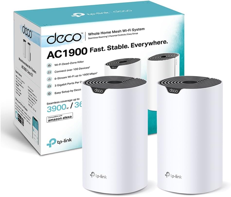 TP-Link Deco S1900 Mesh WLAN Set (2er Pack), AC1900 Dual Band Router & Repeater, 3X Gigabit Ports für Jede Einheit, empfohlen für Häuser mit 2-3 Schlafzimmern, Umfassender Jugendschutz AC1900 2er-Set