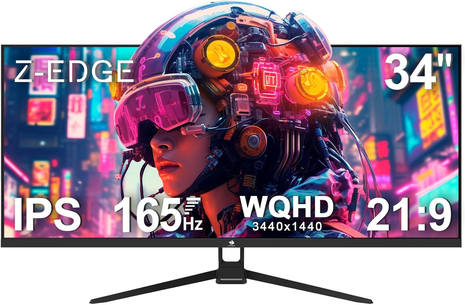 Z-Edge 34 Zoll Gaming Monitor 165Hz(DP) 100Hz(HDMI) 1ms MPRT, 21:9 Ultrawide, WQHD 3440x1440 IPS Bildschirm, FreeSync, HDMI, DisplayPort - Schwarz