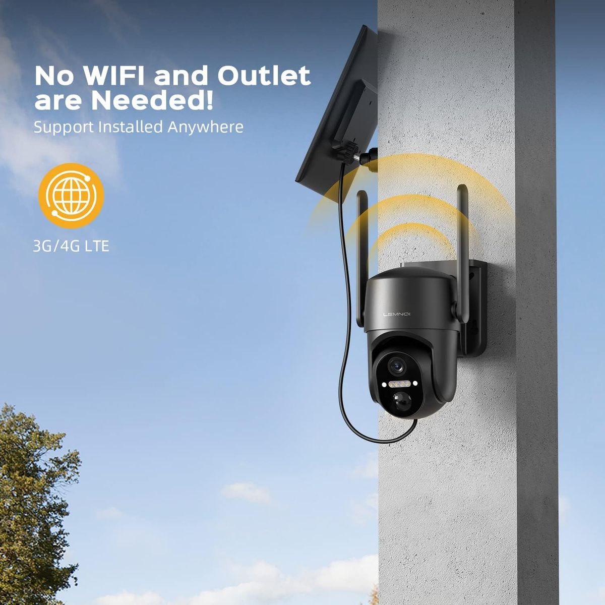 Lemnoi 3G/4G LTE Überwachungskamera Aussen Akku mit SIM Karte und SD Karte, 2K PTZ Kabellos Solar Kamera Outdoor mit Solarpanel, Farb-Nachtsicht, 355°/100° Schwenkbar, PIR Erkennung, Wasserdicht
