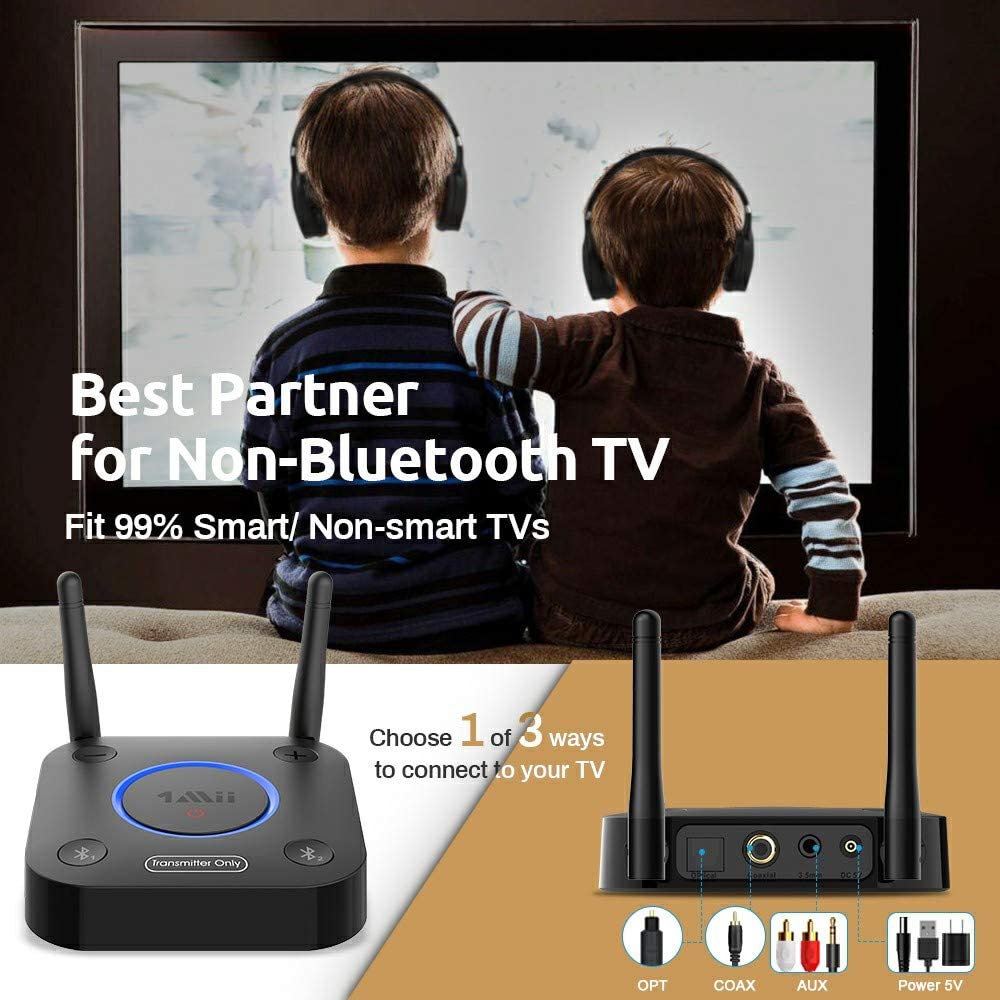 1Mii Bluetooth Transmitter for TV Bluetooth Adapter for Stereo Bluetooth 5.0 Audio Transmitter for Home Stereo Volume Control