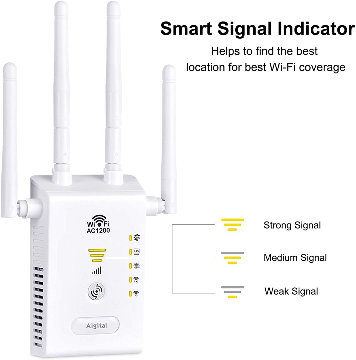 Aigital WLAN Repeater AC1200 4 External Antennas LAN Port Speed up to 1200 Mbps