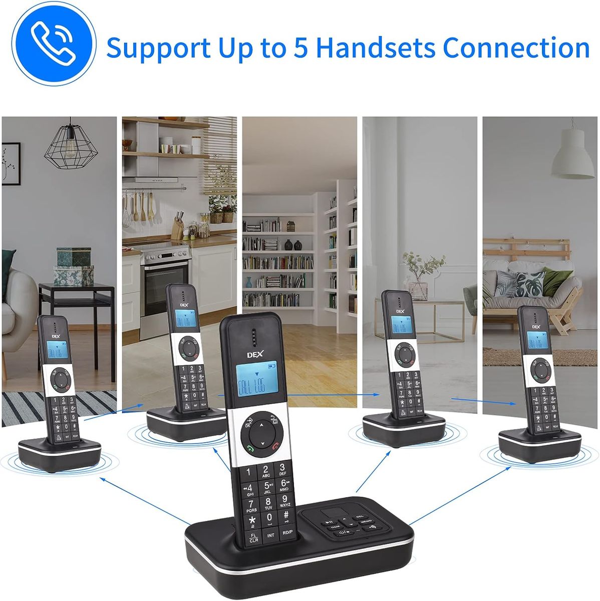 Bisofice D1002 Telefon Schnurlos 3 Mobilteile mit Anrufbeantworter, Anrufer-ID/Anklopfen, 1,6-Zoll-LCD-Bildschirm, 16 Sprachen, Schnurlostelefon für Büro- und Heimkonferenzen