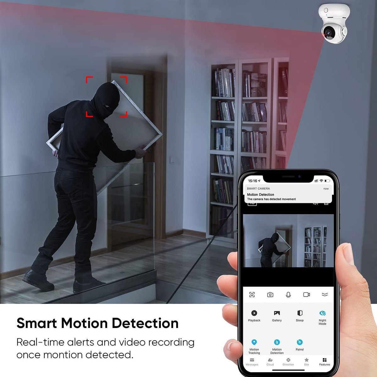 Crzwok Indoor Camera, 1080P Home Security Camera, Pet Camera with Phone App,Night Vision, Motion Detection, 2-Way Audio, 360 Degree WiFi Camera Wireless for Baby/Dog/Nanny, Work with Alexa(White)