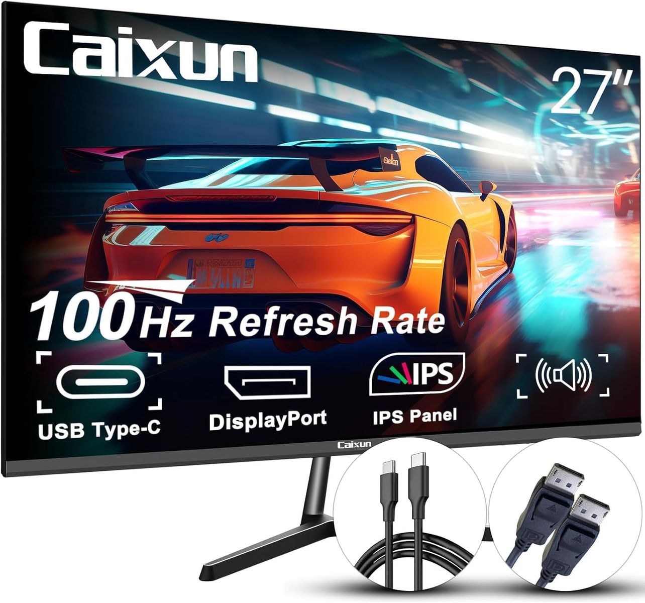 Caixun 27 Zoll 100Hz IPS Gaming Monitor, USB Tpye-C FHD Monitor mit integriertem Lautsprecher und ultradünner Blende, HDMI DP USB-C Ports