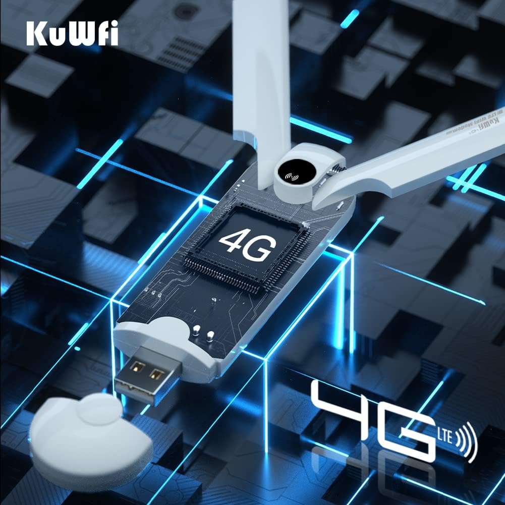 KuWfi USB Stick, WLAN Stick, 150Mbps 4G Dongle mit SIM Slot, 2 Externe Antenne, USB LTE Stick Arbeitet mit den meisten europäischen SIM-Karten, Mobile WiFi Router Verbindet bis zu 10 drahtlose Geräte