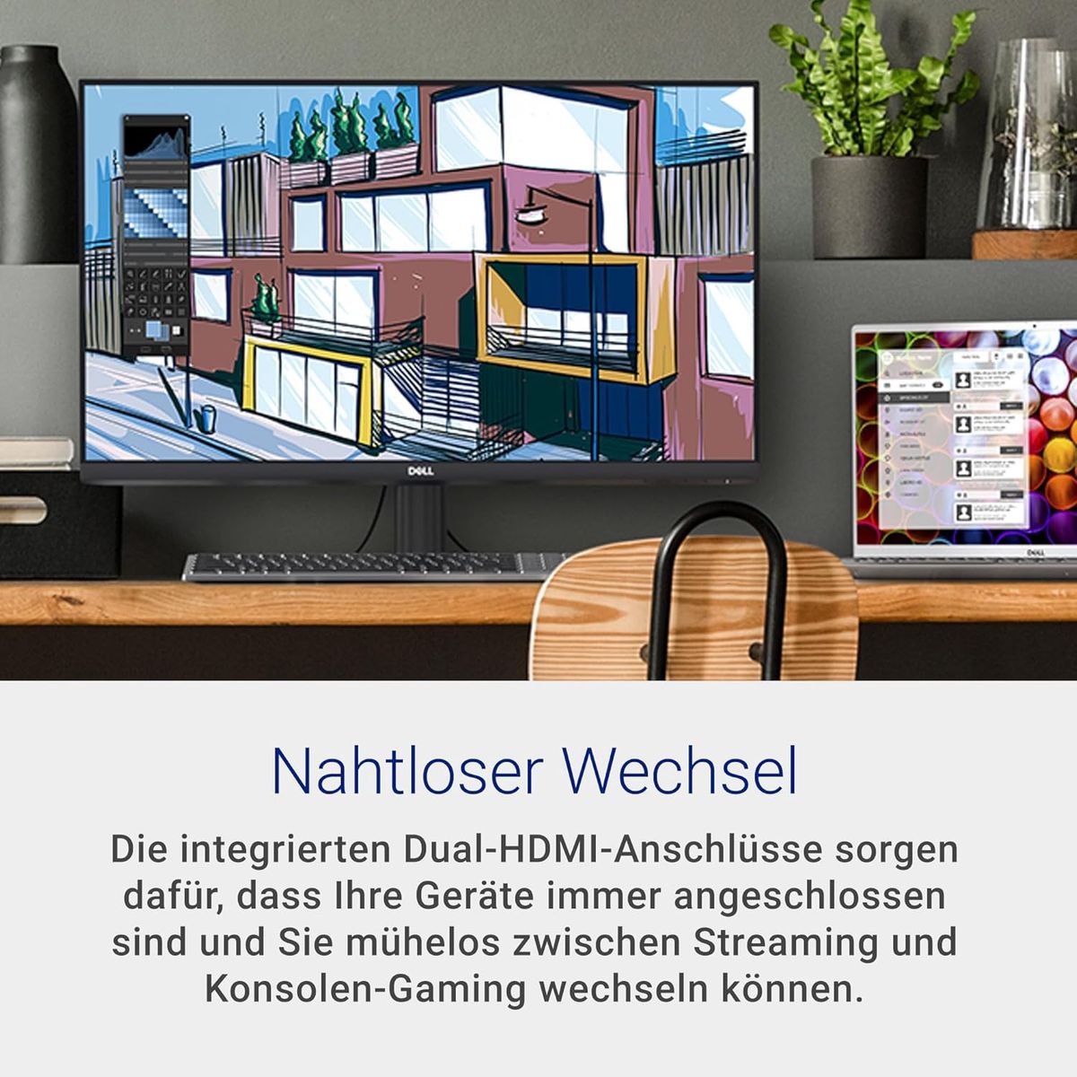 Dell S2721NX 27-Zoll Full HD (1920 x 1080) Monitor, 75Hz, IPS, 4ms, AMD FreeSync, Ultra Dünner Rahmen, 2x HDMI, Schwarz