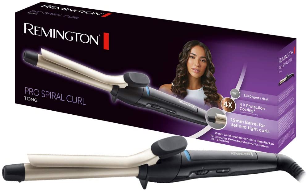 Remington curling iron Pro Spiral Curl CI5319, 19 mm for defined ringlet curls, antistatic ceramic tourmaline coating, black/cream 19 mm curling iron