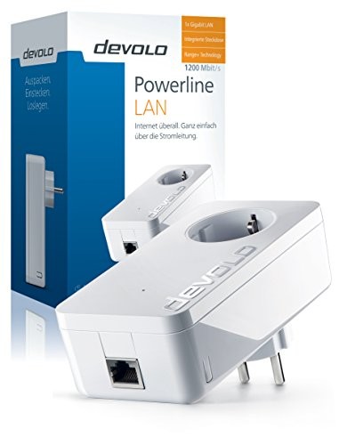 devolo dLAN 1200+ Powerlan Adapter (1200 Mbit/s integrierte Steckdose) white