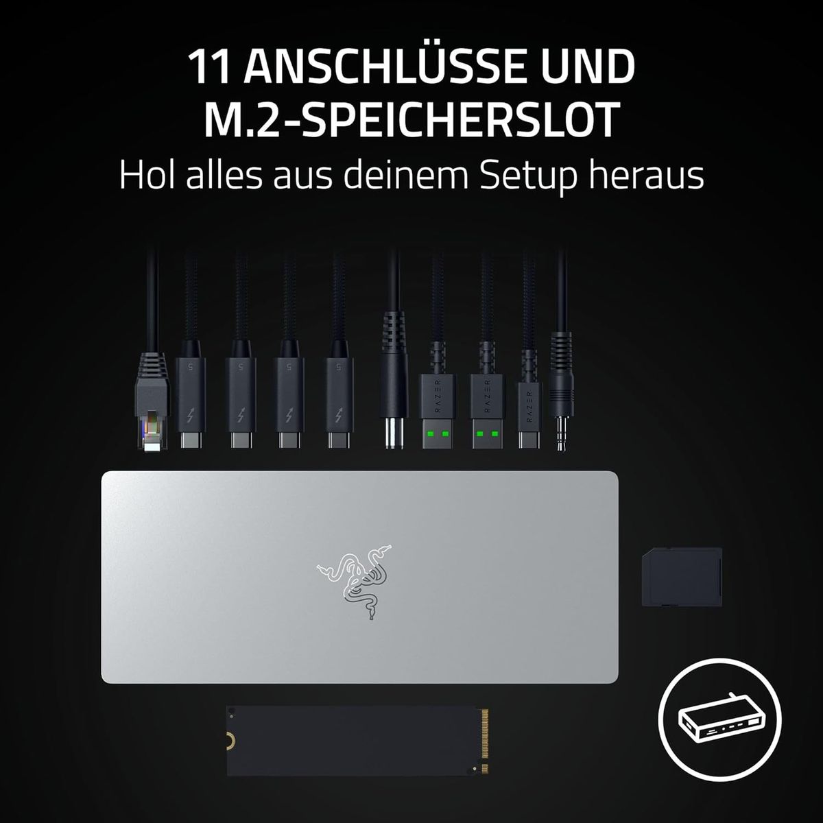 Razer Thunderbolt 5 Dock Chroma Dockingstation, 11 Anschlüsse, M.2-Slot, 3x 4K@144Hz/1x 8K@60Hz, 140W Power Delivery, Thunderbolt 5, EU Stecker, Weiß