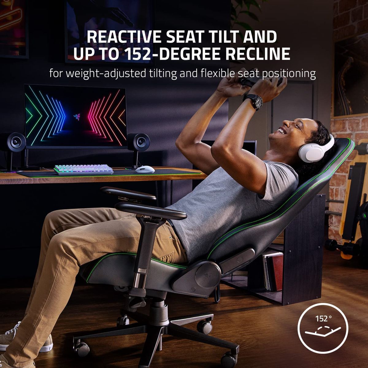 Razer Enki Gaming & Office Chair EPU < 136kg Lumbar Support Headrest Black/Green