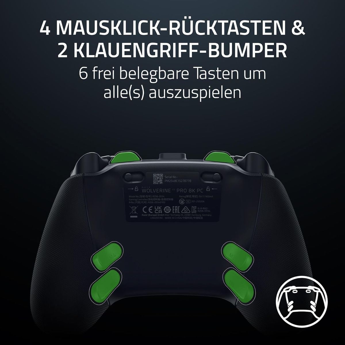 Razer Wolverine V3 Pro Kabelloser E-Sport-Controller für PC, 8000 Hz HyperPolling, TMR-Analogsticks mit austauschbaren Caps, 4 Mausklick-Rücktasten, 2 Klauengriff-Bumper, Schwarz