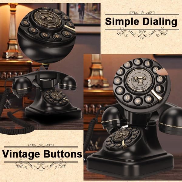 ASHATA Vintage Festnetztelefon, Klassisches Schnurgebundenes Retro Telefon mit Altmodischer Scheibentaste, 1960er Jahre Vintage Telefon mit Schnurgebundener Wählscheibe, Klassisch für Senioren, Heimbüro