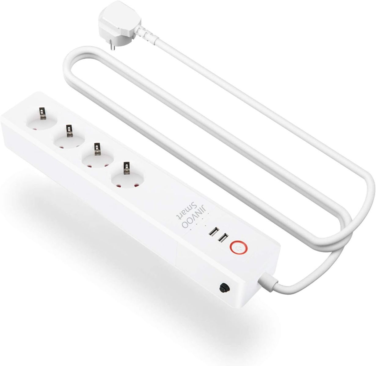 Jinvoo Smart SM-SO306-2A Steckdosenleiste, 4x Typ F (EU) Steckdosen, 2x USB-Schnellladung, Überspannungsschutz, WLAN, App-Fernbedienung, Timer, kompatibel mit Alexa & Google Assistant, EU