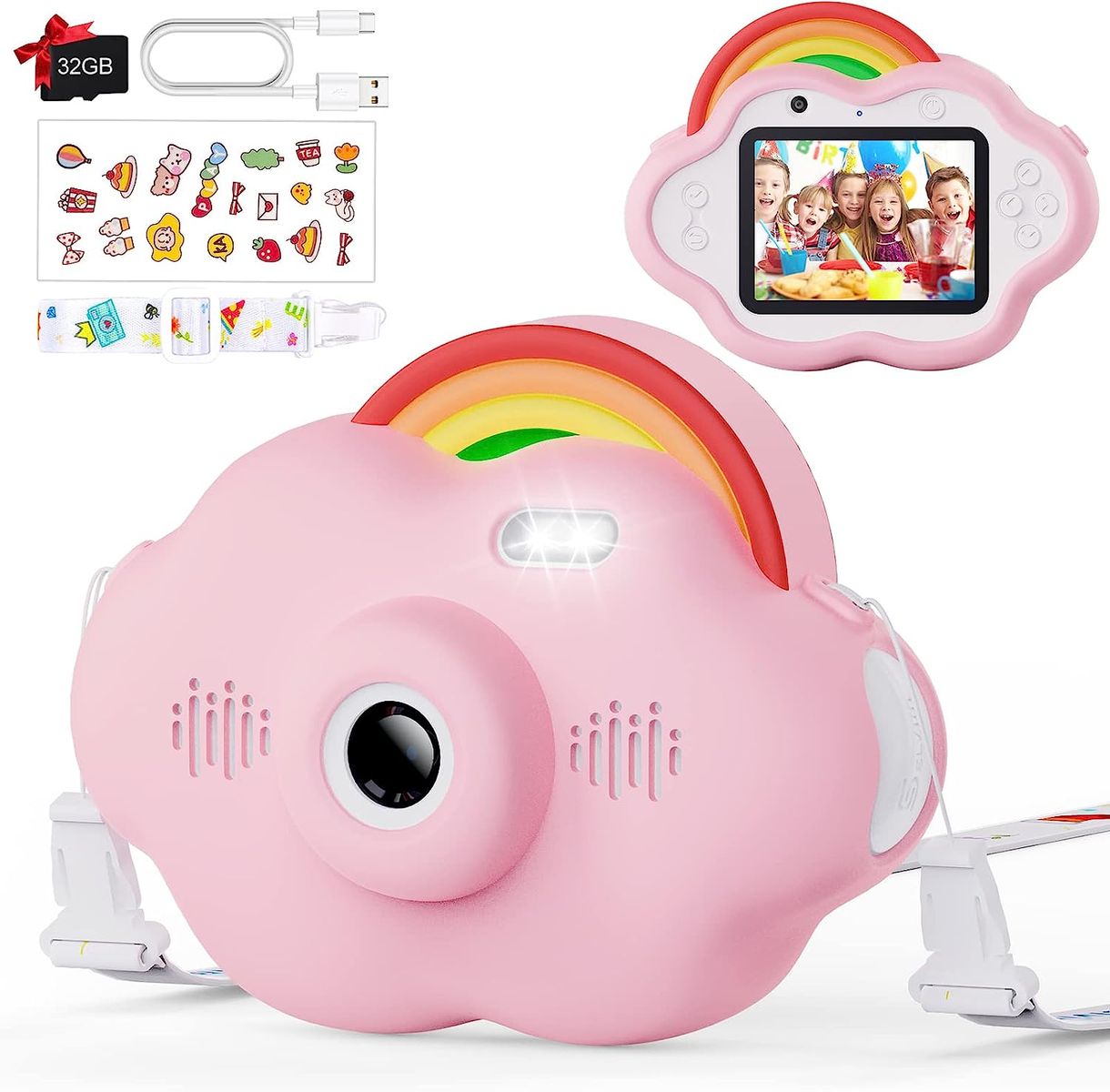 Selvim Kinderkamera [Duale Linse Selfie], 2,4 40MP Digitalkamera Kinder, 1080P HD Kamera Kinder mit 32GB TF-Karte, Geburtstagsgeschenk für Jungen Mädchen von 3-12 Jahre Rosa