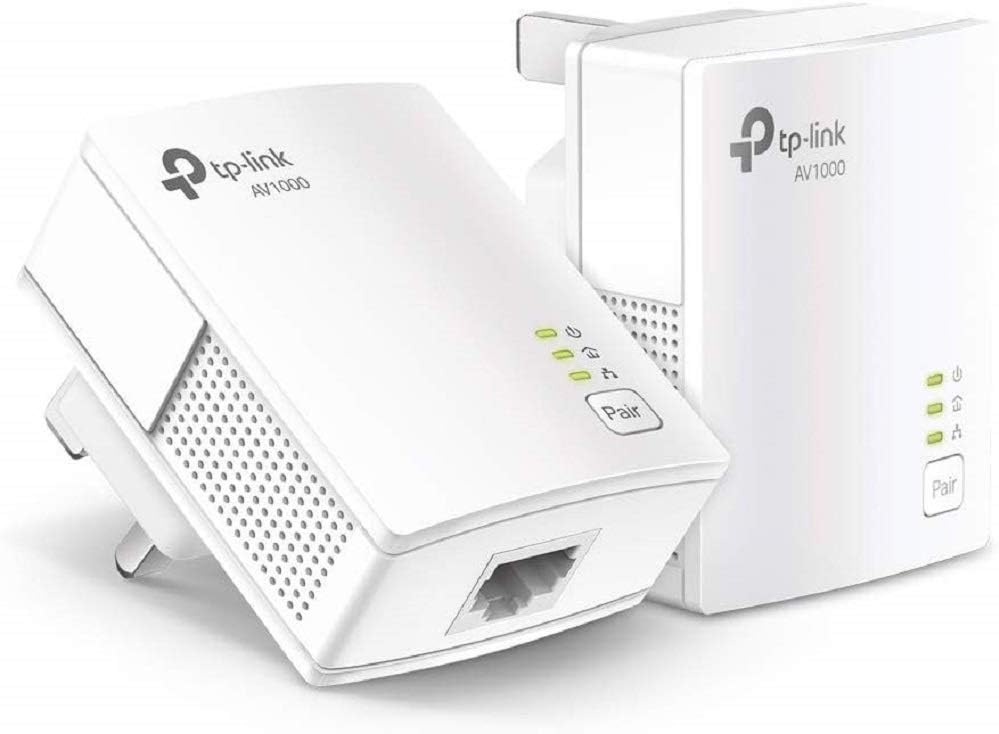 TP-Link TL-PA717 KIT 1-Port Gigabit Powerline Starter Kit, Data Transfer Speed Up to 1000 Mbps, Ideal for HD/3D/4K Video Streaming and Online Gaming(for Wired Only), No Configuration Required AV1000 Mbps+ 2 Gigabit Ports