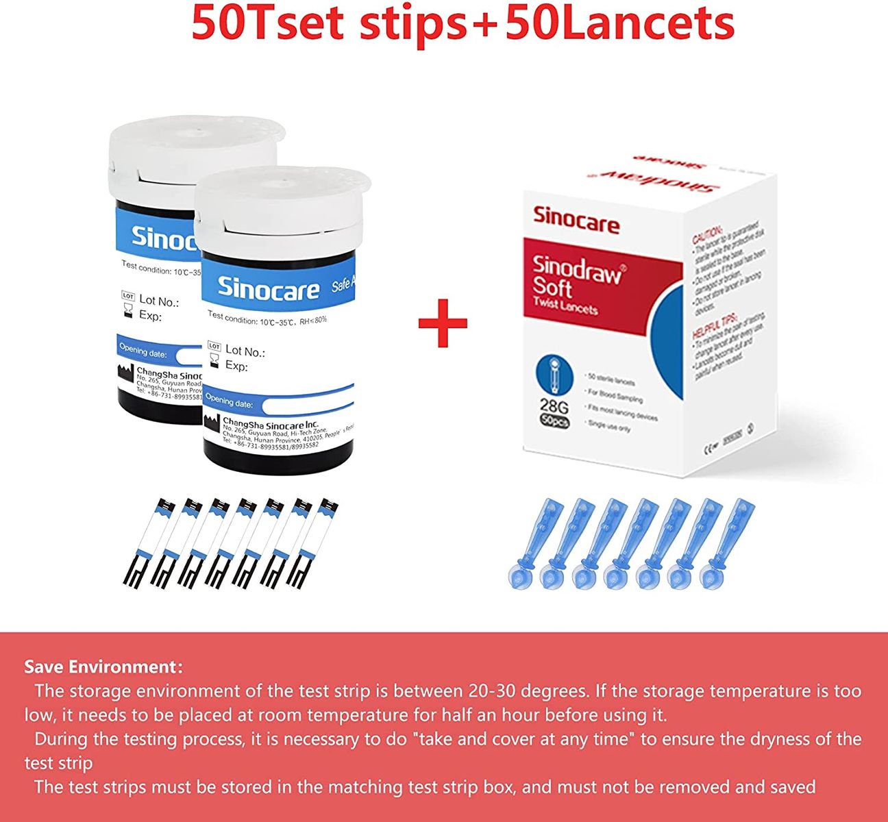 sinocare Diabetes test strips / blood glucose test strips without code 50 pcs (for Safe-Accu) It Safe Accu 50strips