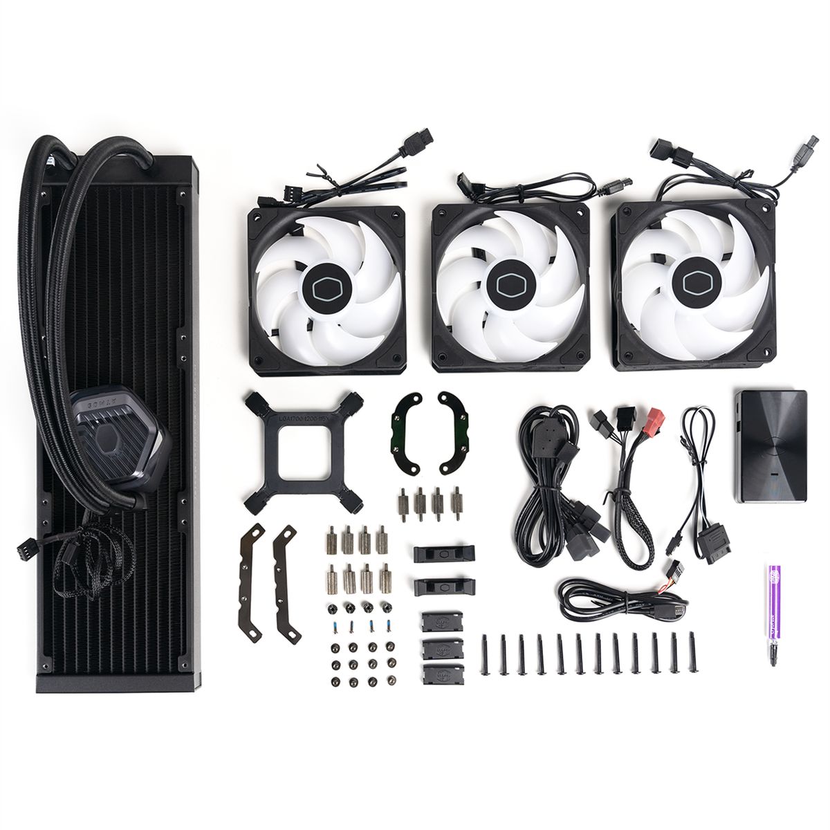 Cooler Master MasterLiquid 360 ATMOS Flüssigkeitskühlung 360 mm, 3x 120 mm Lüfter, ARGB, PWM, für LGA1700/1200/115x & AM4/AM5, Schwarz