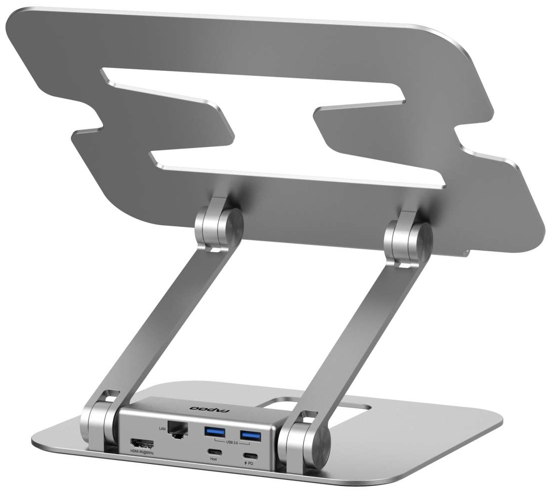 Rapoo UCS-5001 Laptop-Ständer mit magnetisch Abnehmbarer Dockingstation (1x HDMI, 1x LAN/Ethernet, 2X USB-A, 1x USB-C) USB-C Hub im Aluminium Design PC & Mac - Silber