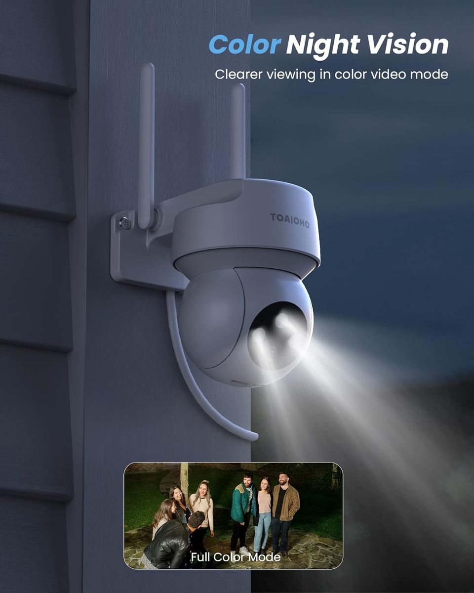 TOAIOHO Überwachungskamera Aussen - Kamera Überwachung Aussen Wlan IP Kamera Outdoor Kabel Außenkamera WiFi PTZ Outdoor Camera Dome Homekit Aussen kamera Videoüberwachung Kamera mit Farbige Nachtsicht IP66 Weiß