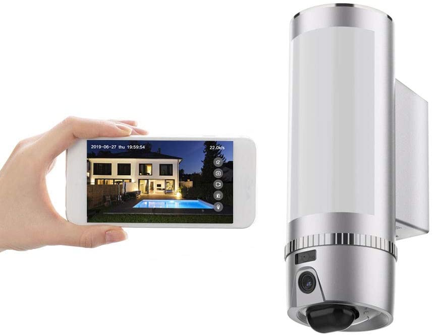 Freecam WLAN Floodlight Security Camera, Outdoor Light with Motion Sensor, Integrated Lighting, Floodlight Cam, Built-in 16 GB SD Card