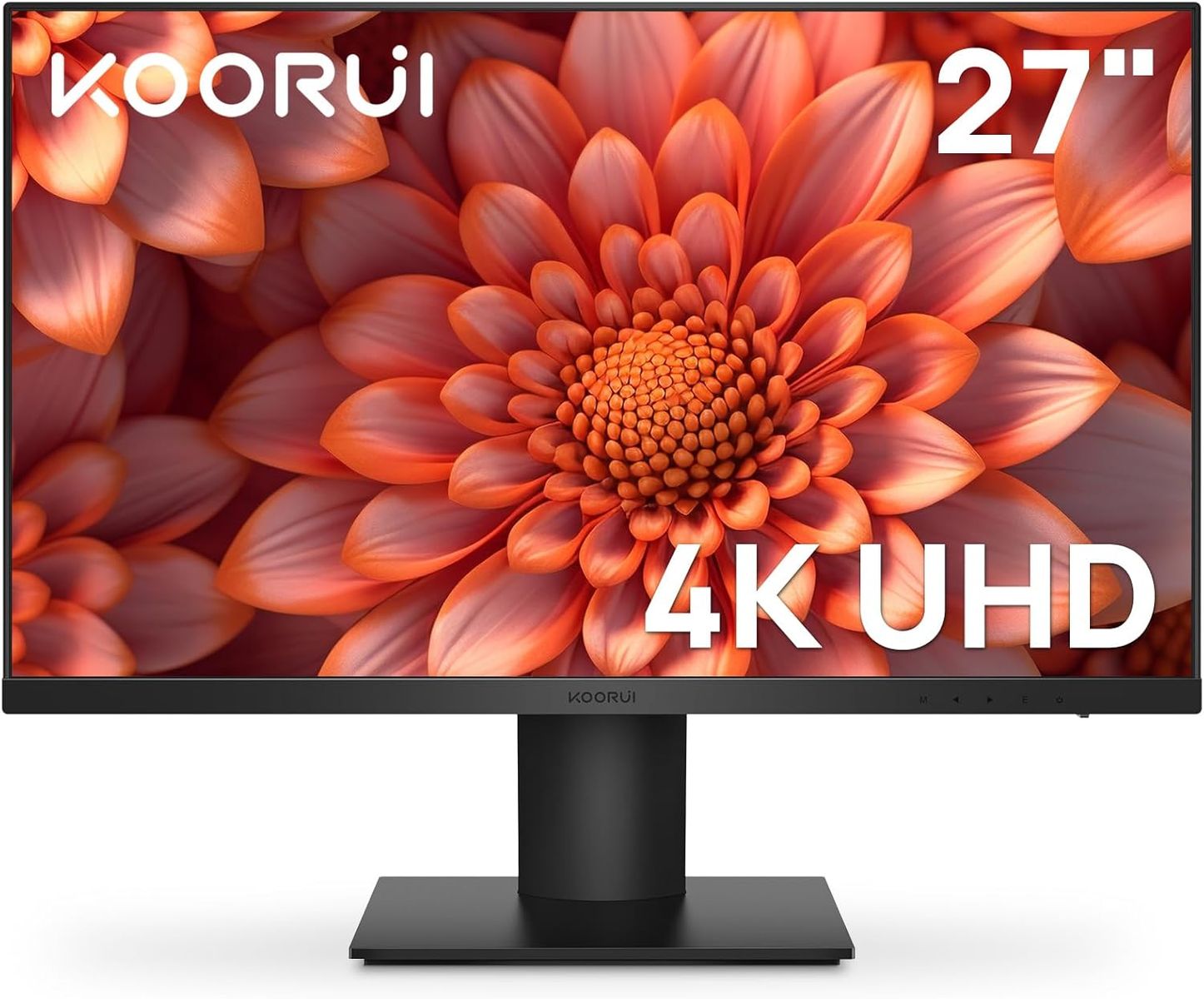 KOORUI Monitor 27 Zoll, 4K PC Bildschirm UHD(3840 * 2160), IPS, 4ms, 60Hz, 2X HDMI 2.0 & DisplayPort 1.4, Adpitive Sync, HDR10, VESA 100 * 100mm, 90% DCI-P3, Eye Care, Schwarz