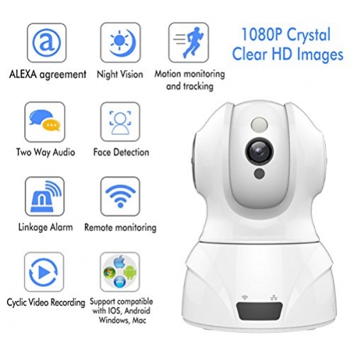 1080P HD-Wireless-2,4 Ghz WLAN-Überwachungskamera-/mit Bewegungserkennung, Zwei-Wege-Audio, Nachtsicht-Fernbedienung für Menschen mit Funktion, unterstützt Android iOS Windows Mac