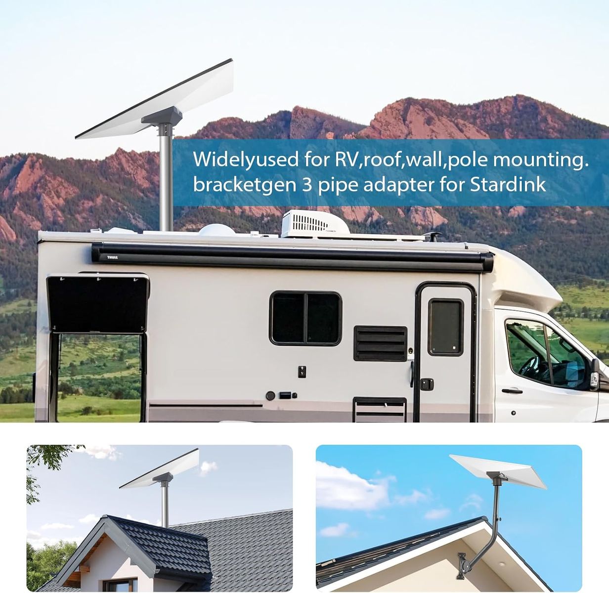 LIROPAU ACYK-WXZJ-V3 Starlink Gen 3 Rohradapter Mast-/Dachhalterung Pole Mount für Starlink Gen 3 Dish, 360° drehbar, 20° neigbar, Edelstahl, V3