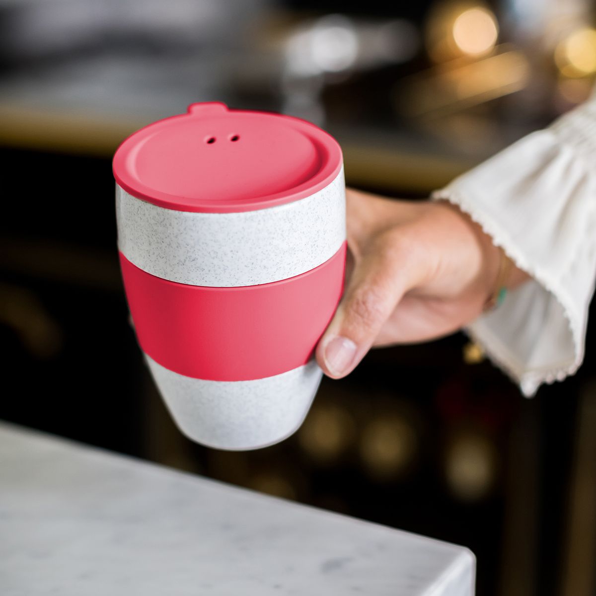 Tassimo Koziol Aroma Cup to Go Insulated Travel Mug & Lid Pink
