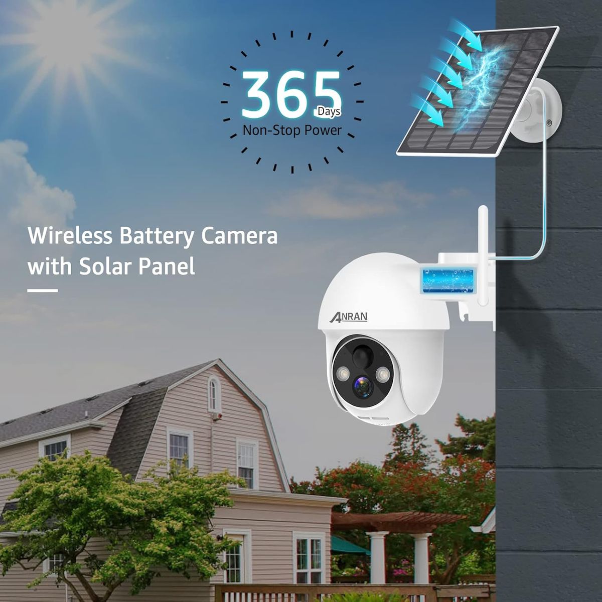 ANRAN Q01 White Außen-Überwachungskamera Akku & Solarpanel, 3 MP, 360° PTZ, PIR-Bewegungsmelder, Farb-Nachtsicht, 2-Wege-Audio, WLAN
