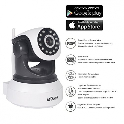 [Updated Version] IP Camera, ieGeek 720P HD WiFi IP Cam Surveillance Security System Video Recording Sonic Recognition P2P Pan Tilt Remote Motion Detect Alert With Two-Way Audio Support 64GB Micro SD