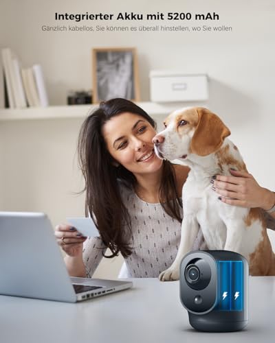COCOCAM CC-C7 Innen Überwachungskamera Akku 5200mAh, 3MP (2K) 355° Schwenk 90° Neigen, PIR Personenerkennung, Nachtsicht 20m, Zwei-Wege-Audio, 2,4 GHz WLAN, TF-Karte, Schwarz