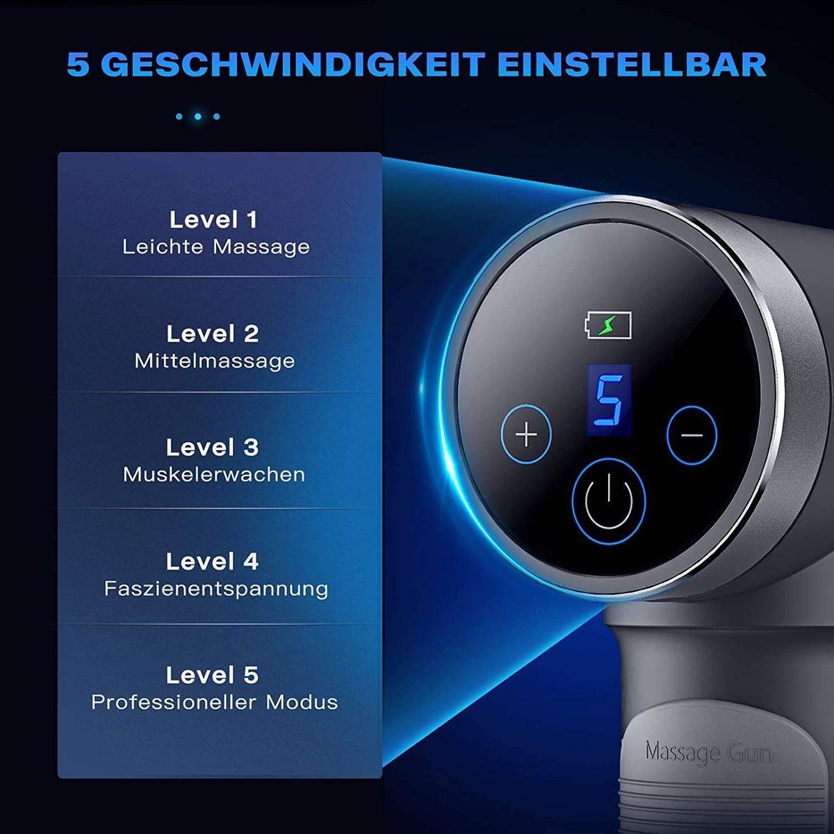 MILcea Massagepistole Tiefen massagegerät LED-Anzeige-Touchscreen elektrisches Handmassagegerät Massage Gun 6 Massageköpfen 5 Geschwindigkeiten