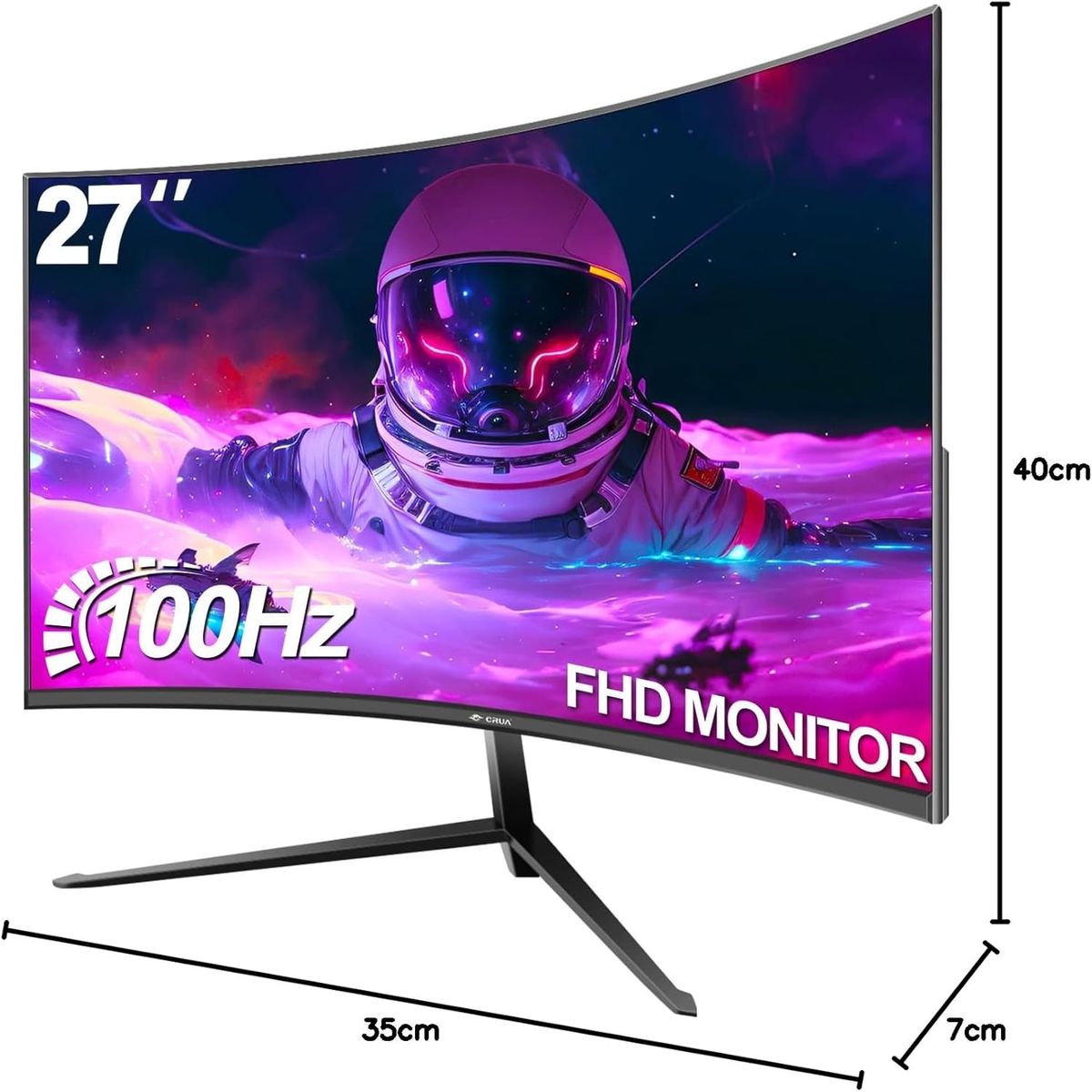 CRUA 27 Inch 100Hz Curved Gaming Monitor, Full HD 1080P 1800R Frameless Computer Monitor, 1ms GTG with FreeSync, Low Motion Blur, Eye Care, VESA, HDMI