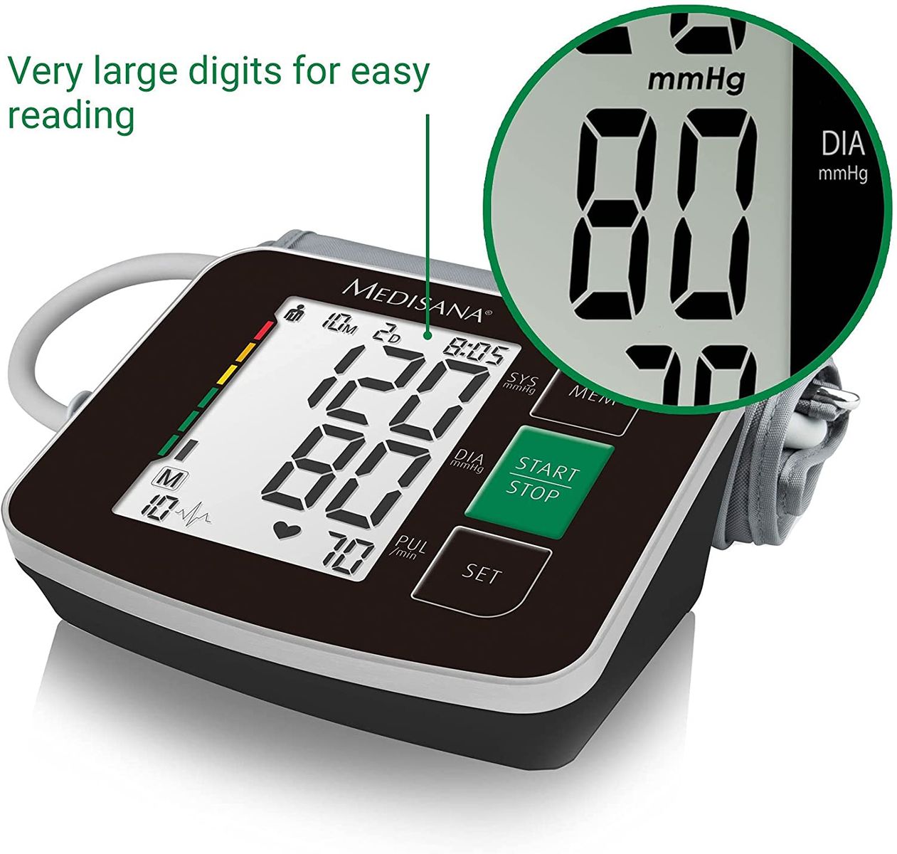 Medisana BU 516 Upper arm blood pressure monitor black without cable, arrhythmia display, WHO traffic light color scale, for precise blood pressure measurement and pulse measurement with memory function.