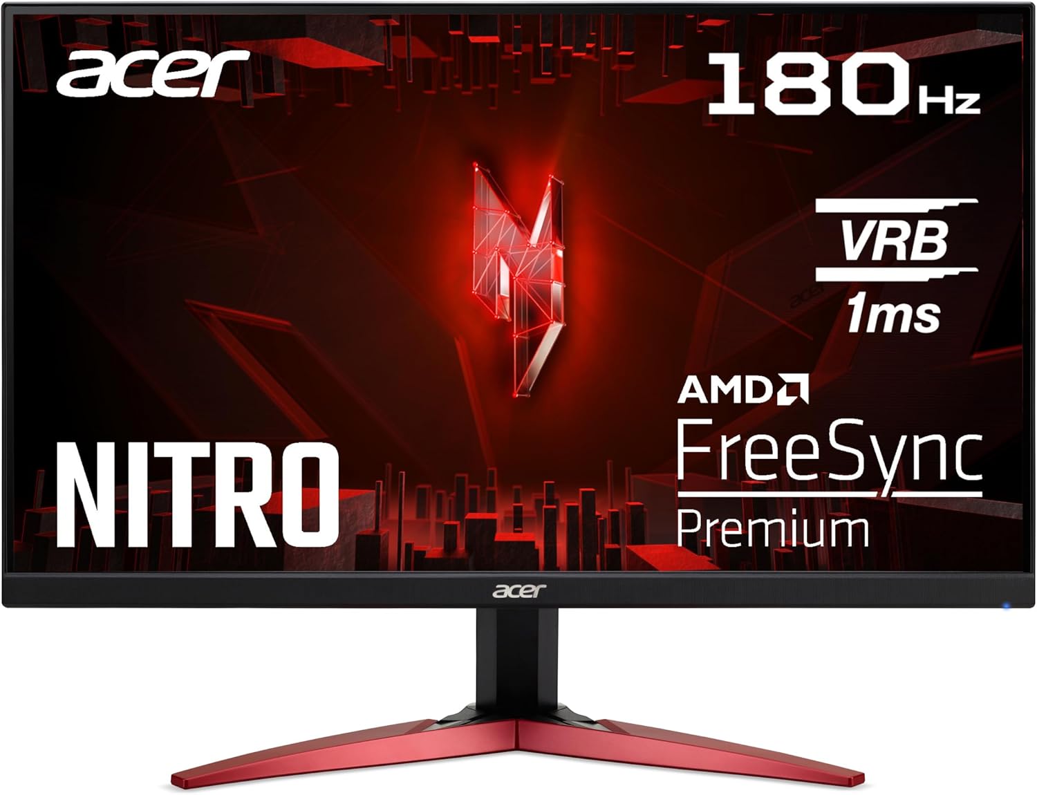 Acer Nitro KG241YS3 Gaming Monitor 23,8 Zoll (60 cm Bildschirm) Full HD, 180Hz, 1ms (VRB), 2xHDMI 2.0, DP 1.2, AMD FreeSync Premium, Schwarz