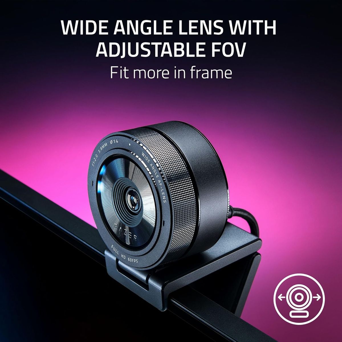 Razer Kiyo Pro Webcam, Full HD 1080p 60 FPS, HDR-fähig, Adaptiver Lichtsensor, Weitwinkel 103°/90°/80° mit verstellbarem FOV, USB 3.0, Streaming & Gaming