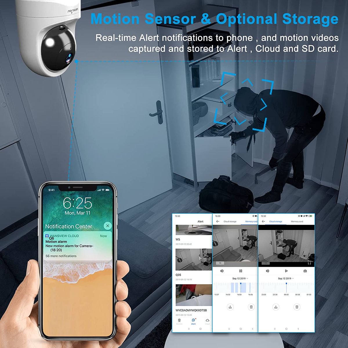 Wansview WiFi-IP-Kamera, 1080P Innenkamera mit Noturna Bewegungssensor, Bidirektionales Audio, kompatibel mit Alexa, Sicherheitskamera für Baby, Haustiere, Q6 (keine Autonomie)