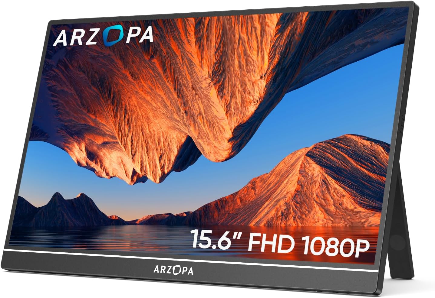 ARZOPA Tragbarer Monitor, 15.6" 1920×1080 FHD IPS Portabler Monitor für Laptop mit Einer Stütze, Ultra-Dünner Zweitbildschirm für Laptop/PC/Mac/PS3/4/5/Xbox - USB C & HDMI Anschluss - A1