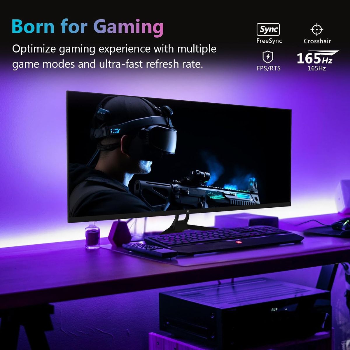 Z-Edge 34 Zoll Gaming Monitor 165Hz(DP) 100Hz(HDMI) 1ms MPRT, 21:9 Ultrawide, WQHD 3440x1440 IPS Bildschirm, FreeSync, HDMI, DisplayPort - Schwarz