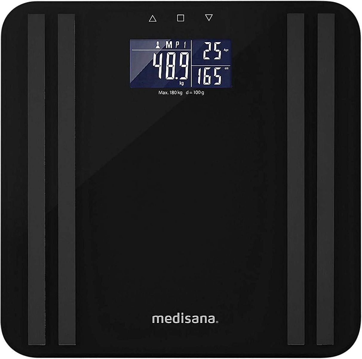 Medisana BS 465 Körperanalysewaage bis zu 180 kg, Personenwaage zur Messung von Körperfett, Körperwasser, Muskelmasse und Knochengewicht, Körperfettwaage Lichtindikator