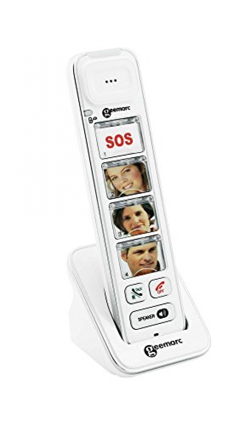 GEEMARC PHOTODECT 295 Zusatz-Telefon - schnurloses Schwerhu00f6rigen-Telefon mit 4 Fototasten und Lautsprecher - besonders praktisch bei Demenz - Deutsche Version - Plug-Type C (EU)
