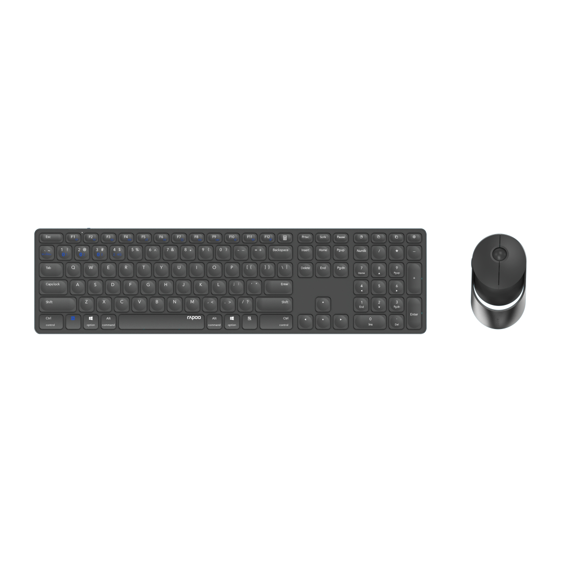 Rapoo 9850M Deskset Dual Wireless Keyboard Mouse Set 1.600 DPI Aluminium Dark Grey DE Layout