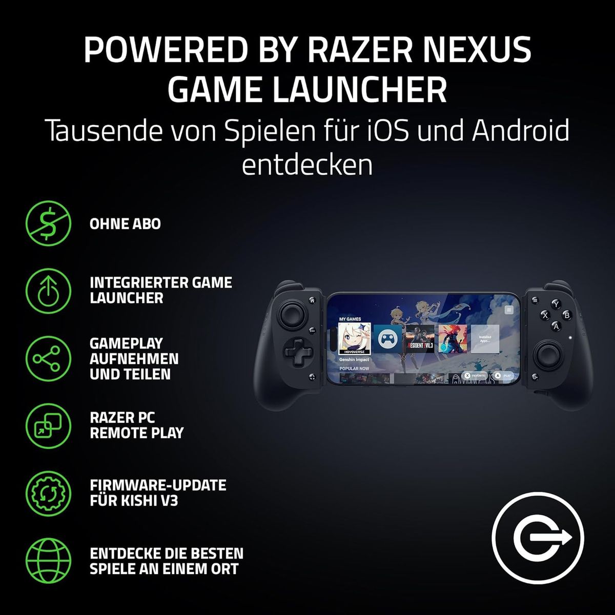 Razer Kishi V3 USB Gamepad kabelgebunden Typ-C, Analog / Digital, Android PC Xbox iOS, Schwarz