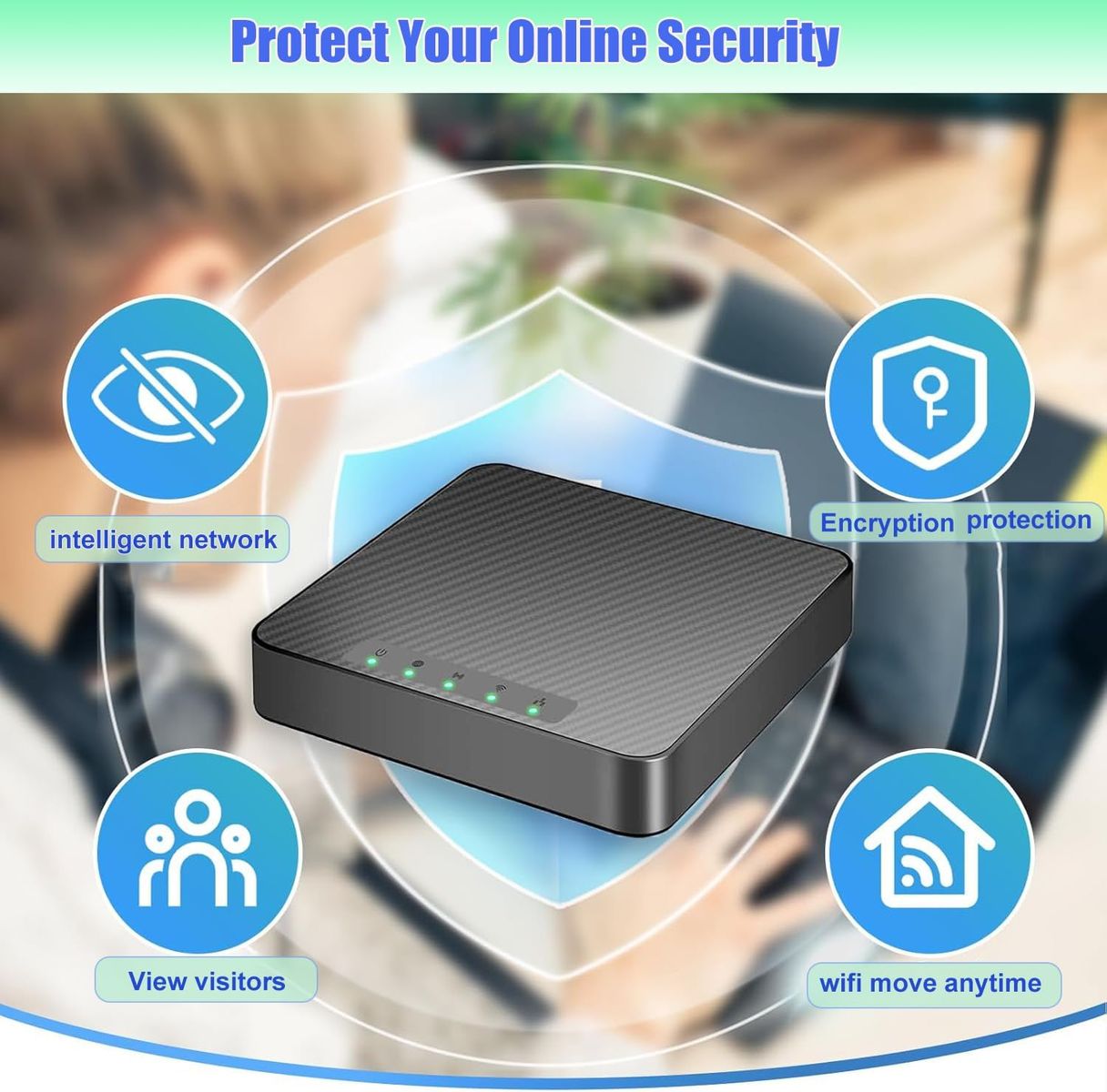 Generico T-CPE301K Mobiler 4G LTE Router, SIM, 300 Mbps, USB-C, WPA3, Plug & Play, 2x Gigabit Ethernet, integrierte Antenne, bis 200 m² WLAN