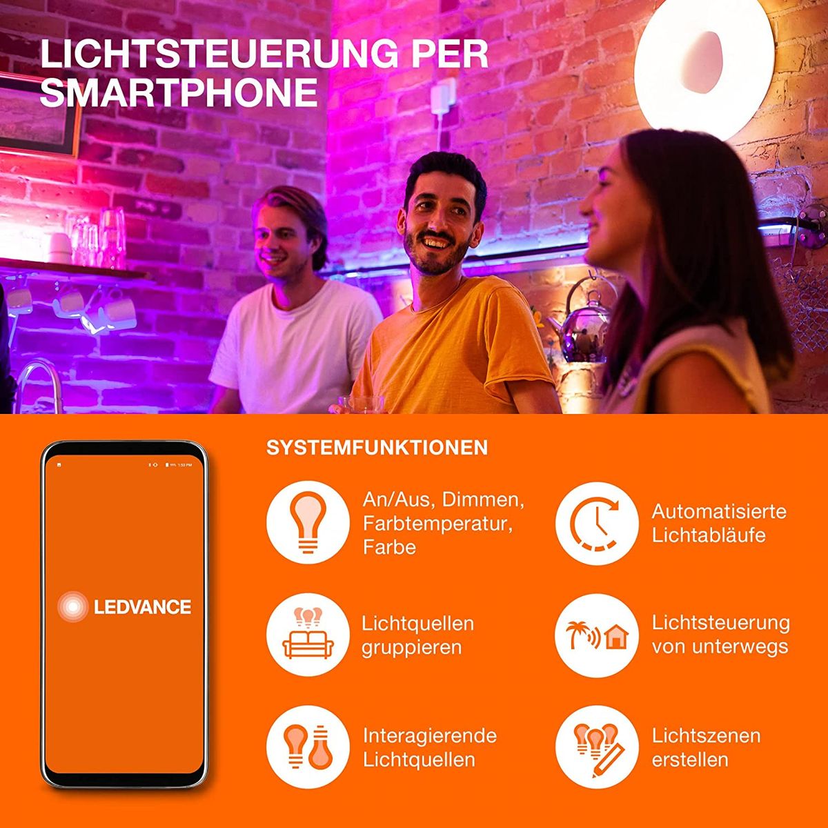LEDVANCE Smarte LED-Lampe mit WiFi Technologie, Sockel E27, Dimmbar, Warmweiß (2400 K), ersetzt Glühlampen mit 60 W, SMART+ WiFi Globe Edison Dimmable, 1er-Pack, Filament Globe - Form 1 Stück (1er Pack) 60W-Ersatz