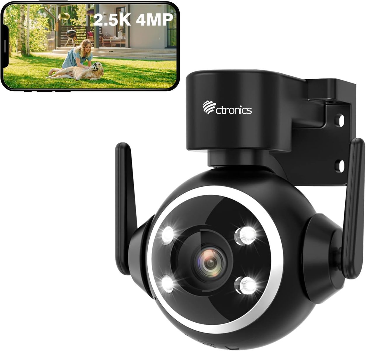 ctronics 2.5K 4MP Überwachungskamera Aussen WLAN 2,4/5GHz, PTZ WiFi IP Kamera Outdoor mit Automatische Verfolgung Personenerkennung Farbiger Nachtsicht 355°/90° Schwenkbar Zwei-Wege-Audio Schwarz